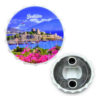 Myros - Bodrum Themed Customised UV Printed Bottle Cap Shaped Plastic Base Bottle Opener 58x15 mm