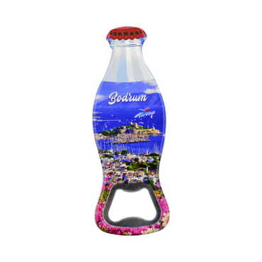 Bodrum Themed Customised Uv Printed Coca Cola Bottle Shape Plastic Base Bottle Opener 42x120 mm - Thumbnail