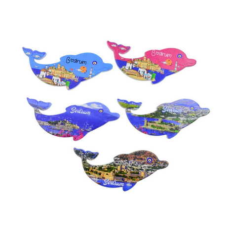 Bodrum Themed Customised UV Printed Plastic Base Dolphin Shaped Fridge Magnet 110x50 mm - 4