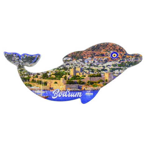 Bodrum Themed Customised UV Printed Plastic Base Dolphin Shaped Fridge Magnet 110x50 mm - 6