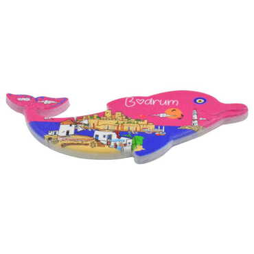 Bodrum Themed Customised UV Printed Plastic Base Dolphin Shaped Fridge Magnet 110x50 mm - Thumbnail