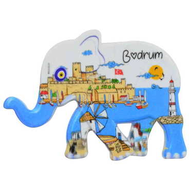 Myros - Bodrum Themed Customised UV Printed Plastic Base Elephant Shaped Fridge Magnet 86x62 mm