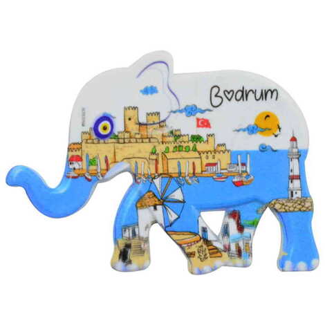 Bodrum Themed Customised UV Printed Plastic Base Elephant Shaped Fridge Magnet 86x62 mm