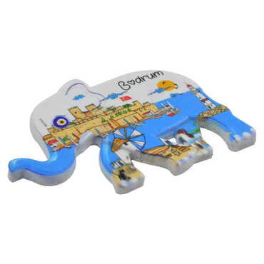 Bodrum Themed Customised UV Printed Plastic Base Elephant Shaped Fridge Magnet 86x62 mm - Thumbnail