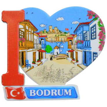 Bodrum Themed Customised UV Printed Plastic Base Heart Shaped Fridge Magnet 86x62 mm - Thumbnail