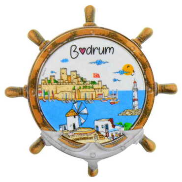 Bodrum Themed Customised UV Printed Plastic Base Marin Rudder Shaped Fridge Magnet 82x82 mm - 8