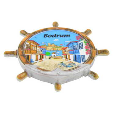 Bodrum Themed Customised UV Printed Plastic Base Marin Rudder Shaped Fridge Magnet 82x82 mm - Thumbnail