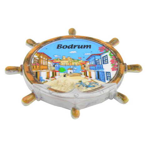 Bodrum Themed Customised UV Printed Plastic Base Marin Rudder Shaped Fridge Magnet 82x82 mm