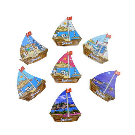 Bodrum Themed Customised UV Printed Plastic Base Sail Ship Shaped Fridge Magnet 77x80 mm - 4