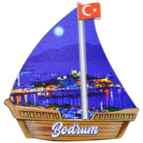 Bodrum Themed Customised UV Printed Plastic Base Sail Ship Shaped Fridge Magnet 77x80 mm - 5