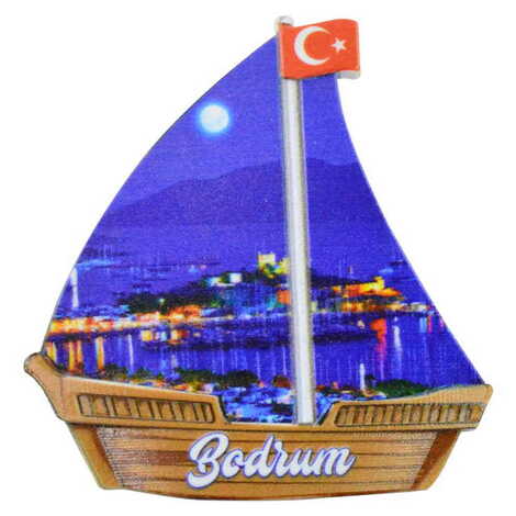Bodrum Themed Customised UV Printed Plastic Base Sail Ship Shaped Fridge Magnet 77x80 mm - 1