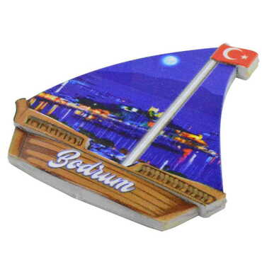 Bodrum Themed Customised UV Printed Plastic Base Sail Ship Shaped Fridge Magnet 77x80 mm - Thumbnail