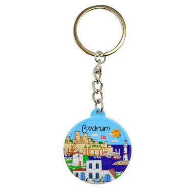 Bodrum Themed Customised UV Printed Plastic Base Square Keyring 38x100 mm - Thumbnail