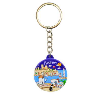 Bodrum Themed Customised UV Printed Plastic Base Square Keyring 38x100 mm - Thumbnail