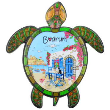 Myros - Bodrum Themed Customised UV Printed Plastic Base Turtle Shaped Fridge Magnet 80x74 mm