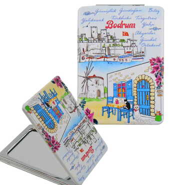 Myros - Bodrum Themed Customised Uv Printed Rectangle Compact Mirror 85x62x11 mm