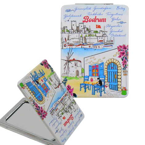 Bodrum Themed Customised Uv Printed Rectangle Compact Mirror 85x62x11 mm