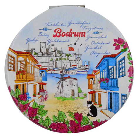 Bodrum Themed Customised Uv Printed Round Compact Mirror 72x11 mm - 5