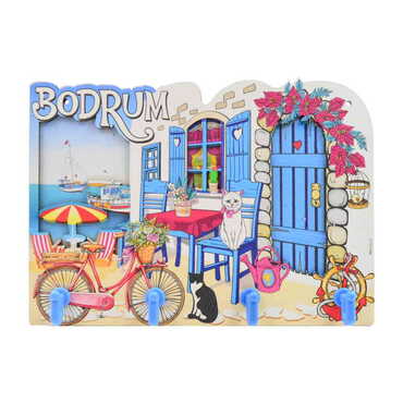 Bodrum Themed Customised Wooden Wall Keychain Holder - Thumbnail