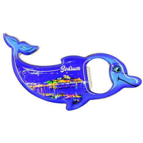 Bodrum Themed Dolphin Shaped Metal Magnetic Bottle Opener 102x67 mm