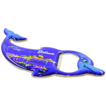 Bodrum Themed Dolphin Shaped Metal Magnetic Bottle Opener 102x67 mm - Thumbnail