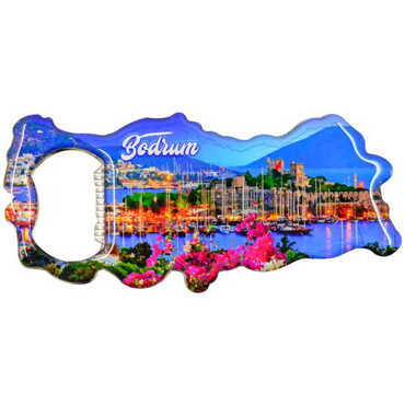 Bodrum Themed Map Shaped Metal Magnetic Bottle Opener 100x45 mm - Thumbnail