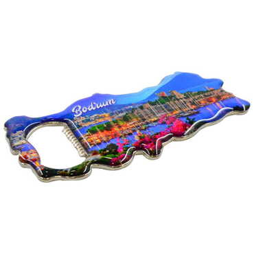 Bodrum Themed Map Shaped Metal Magnetic Bottle Opener 100x45 mm - Thumbnail