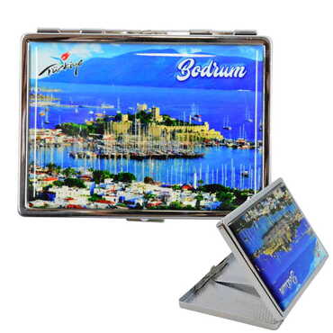 Bodrum Themed Metal Cigarette Case 103x80x11 mm - Thumbnail