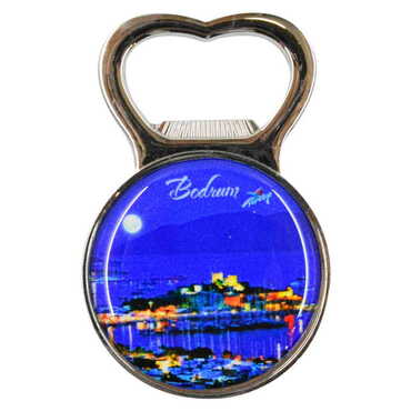 Bodrum Themed Metal Magnetic Small Round Opener 38x60 mm - Thumbnail