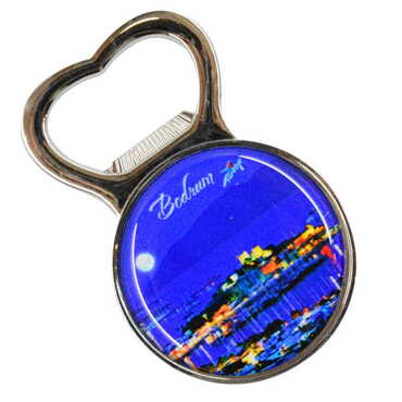 Bodrum Themed Metal Magnetic Small Round Opener 38x60 mm - Thumbnail