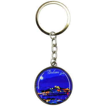 Myros - Bodrum Themed Metal Round Keychain 40x100 mm