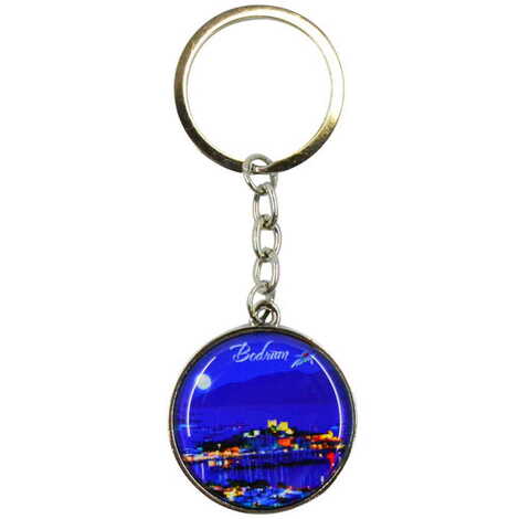 Bodrum Themed Metal Round Keychain 40x100 mm