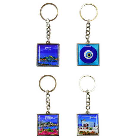 Bodrum Themed Metal Square Shaped Double Face Keychain 36x95 mm - 2