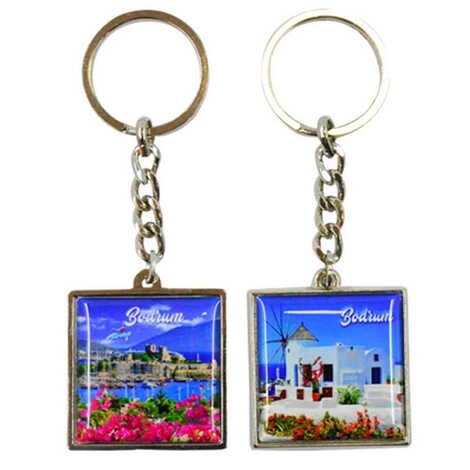 Bodrum Themed Metal Square Shaped Double Face Keychain 36x95 mm - 4