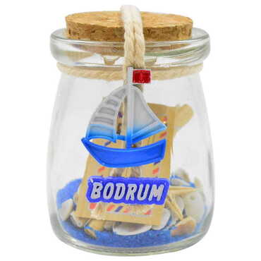 Bodrum Themed Mini Glass Bottle with Cork Cap - Thumbnail