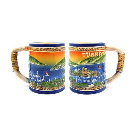 Bodrum Themed Orange Ceramic Mug