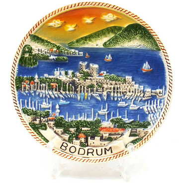 Myros - Bodrum Themed Orange Ceramic Plate 10 Cm