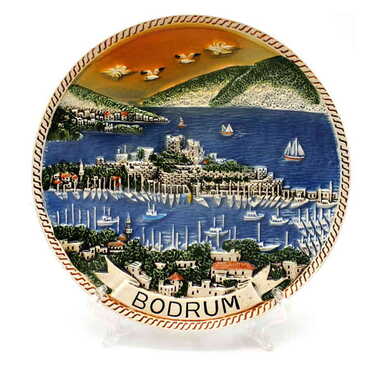 Myros - Bodrum Themed Orange Ceramic Plate 15 Cm