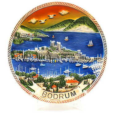 Myros - Bodrum Themed Orange Ceramic Plate 20 Cm