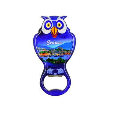 Myros - Bodrum Themed Owl Shaped Metal Magnetic Bottle Opener 88x47 mm