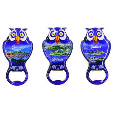 Bodrum Themed Owl Shaped Metal Magnetic Bottle Opener 88x47 mm - 3