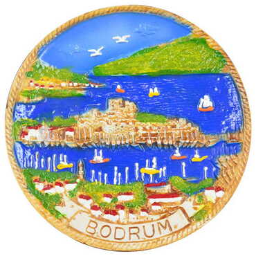 Bodrum Themed Plaster Raised Cottage Wall Plate 15 Cm - Thumbnail