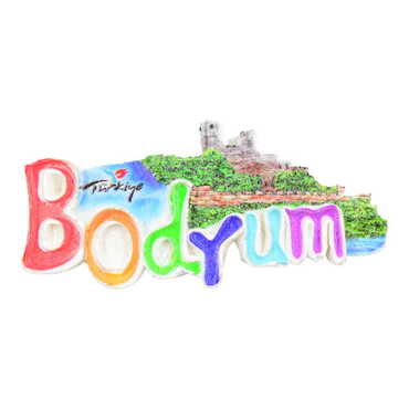 Bodrum Themed Polyester UV Printed Stoned And Nacrous Fridge Magnet - Thumbnail