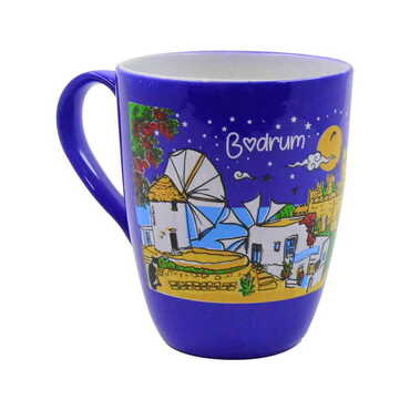 Myros - Bodrum Themed Porcelain Custom Printed Conical Mug