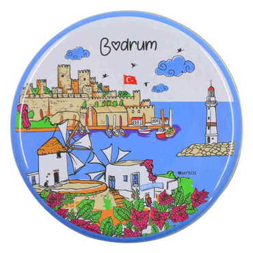 Myros - Bodrum Themed Round Tin Gift Box 73x35 mm