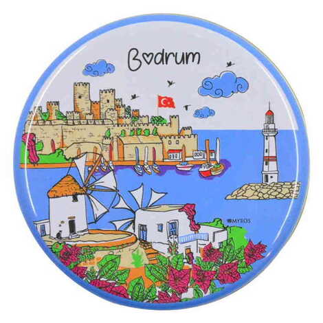 Bodrum Themed Round Tin Gift Box 73x35 mm