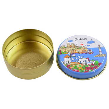 Bodrum Themed Round Tin Gift Box 73x35 mm - Thumbnail