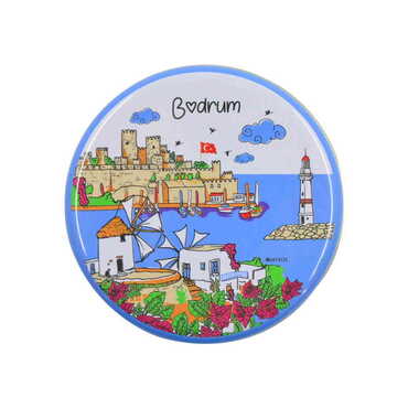 Bodrum Themed Round Tin Gift Box 73x35 mm - Thumbnail