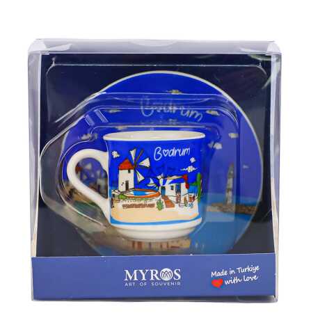 Bodrum Themed Single Porcelain Coffee Cup - 1