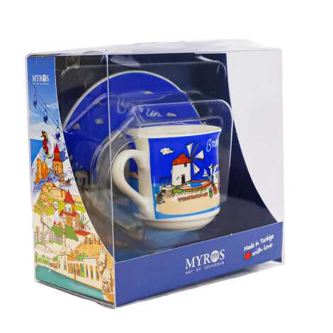 Bodrum Themed Single Porcelain Coffee Cup - 6